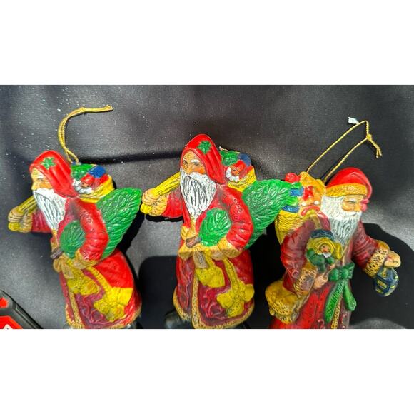 3 Vtg Old World Santa Hard Plastic Blow Mold 7” Christmas Ornaments -S72 -2 - Picture 2 of 8